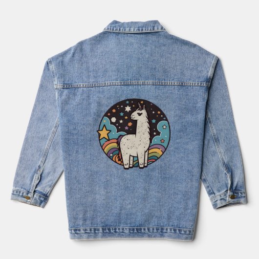 Retro Llama Alpaca Llama Denim Jacket (Achterkant)