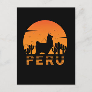 Retro Llama Peru Cactus Sunset Briefkaart