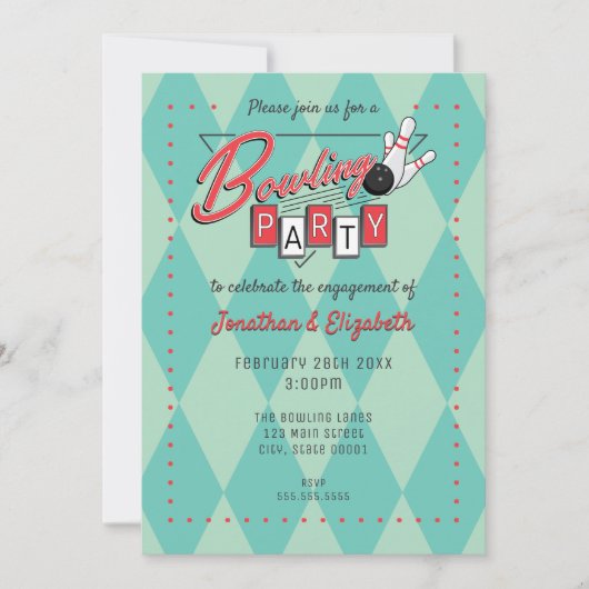 Retro Logo Bowling Feest Uitnodiging (Voorkant)