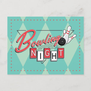 Retro Logo Bowling Night Uitnodiging Briefkaart