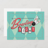 Retro Logo Bowling Night Uitnodiging Briefkaart (Voorkant / Achterkant)