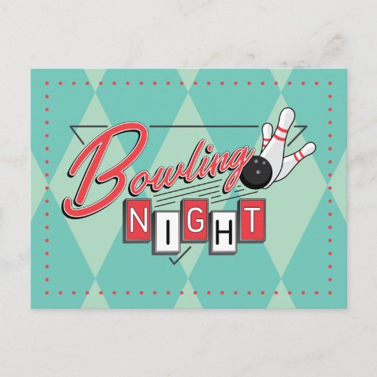 Retro Logo Bowling Night Uitnodiging Briefkaart (Voorkant)