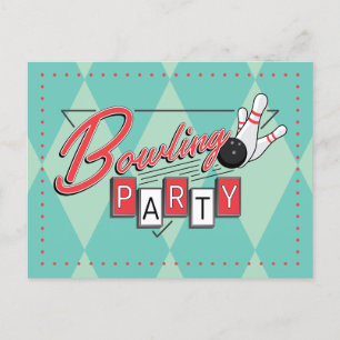 Retro Logo Bowling Party Briefkaart