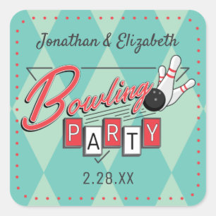 Retro Logo Bowling Party Sticker