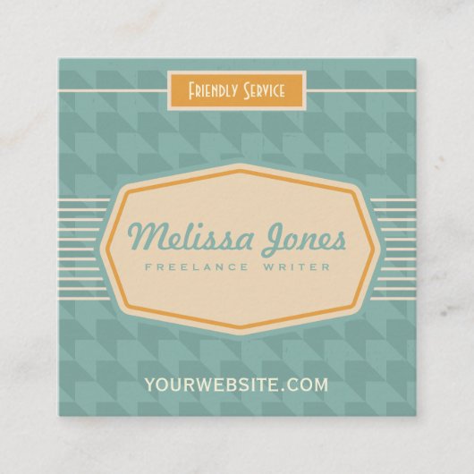 Retro Logo Style Square Vorm Visitekaartje Aqua (Voorkant)