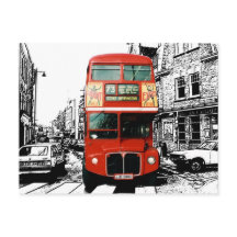 Retro London Bus op zwarte witte achtergrond