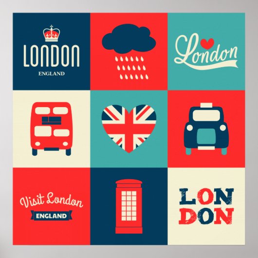 Retro London Collage Poster (Voorkant)