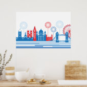 Retro London Skyline met Fireworks Poster (Keuken)