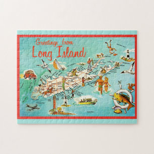 Retro Long Island 11x14 legpuzzelkaart Legpuzzel