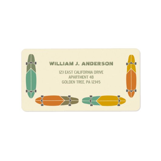 Retro Longboard Skateboards Return Address Etiket (Voorkant)