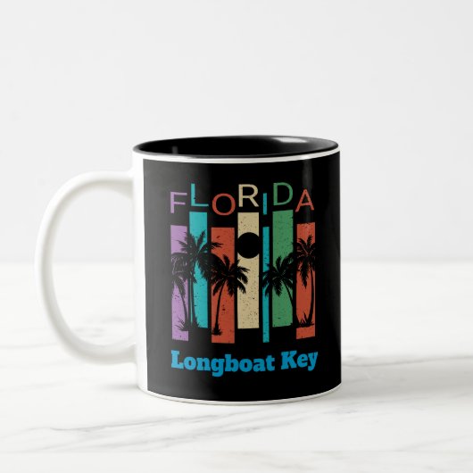 Retro Longboot Key Florida Palm Tree Souvenir Tweekleurige Koffiemok (Links)