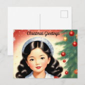 Retro Look Christmas Briefkaart met meisje (Voorkant / Achterkant)