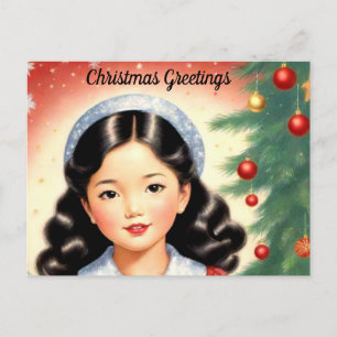 Retro Look Christmas Briefkaart met meisje