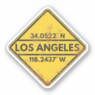 Retro Los Angeles Coördineert Rusty Metal Sign Sticker