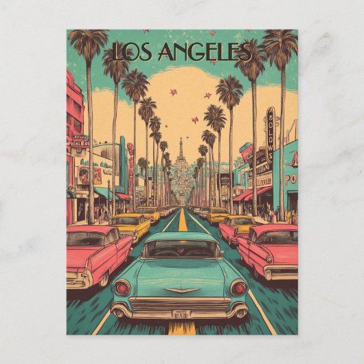 Retro Los Angeles Reizen Briefkaart (Voorkant)