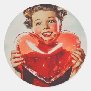 Retro Love: 1950s Heart Glow Ronde Sticker