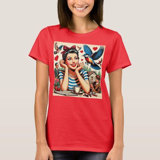 Retro Love Birds  T-shirt (Voorkant)