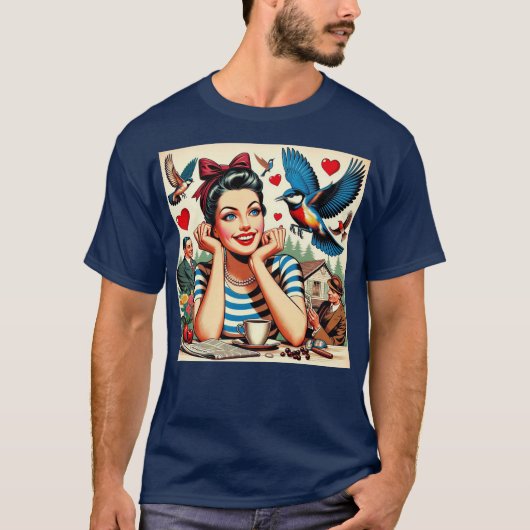 Retro Love Birds  T-shirt (Voorkant)