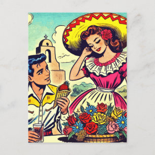 Retro Love Couple Comic Briefkaart