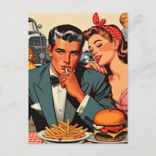 Retro Love Couple Comics Briefkaart