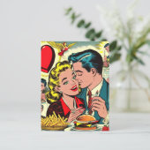 Retro Love Couple Comics Briefkaart (Staand voorkant)