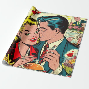Retro Love Couple Comics Cadeaupapier