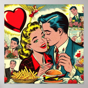 Retro Love Couple Comics Poster
