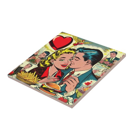 Retro Love Couple Comics Tegeltje (Zijkant)