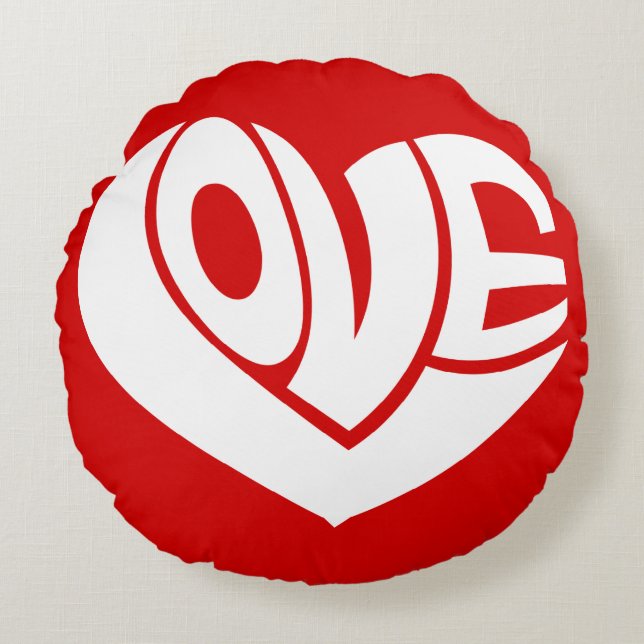 Retro Love Heart Text Typografie Rond Kussen (Voorkant)