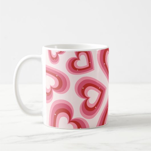 Retro Love Hearts Pattern mug  Koffiemok (Links)