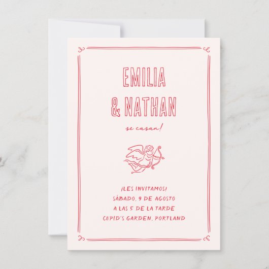Retro Love Struck Cupid Photo Spanish Wedding Kaart (Voorkant)