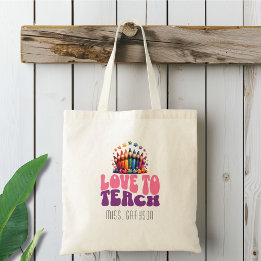 Retro 'Love to Teach' Crayon Ontwerp Leraar Naam Tote Bag