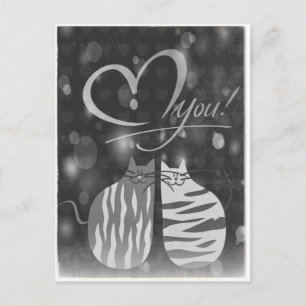 Retro Love You Bubbly Hearts Cats in Love Briefkaa Briefkaart