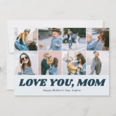 Retro Love You Ma 12 Fotocollage Blauw Feestdagenkaart (Voorkant)