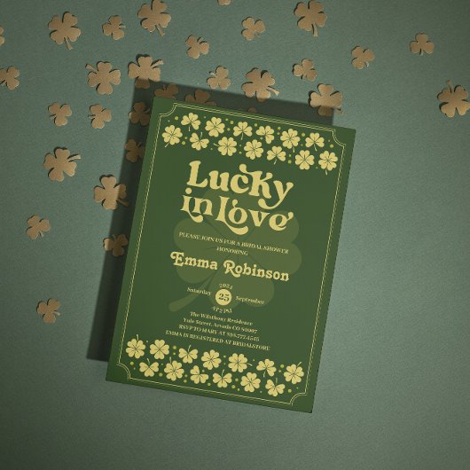 Retro Lucky in Love St Patrick's Day Bridal Shower Kaart
