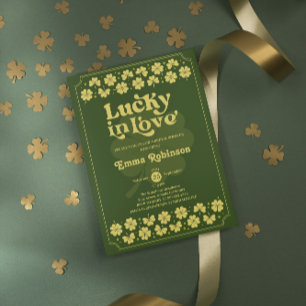 Retro Lucky in Love St. Patrick's Day Bruidsdouche Kaart
