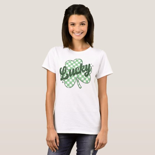 Retro Lucky St Patrick's Day Shamrock T-shirt (Voorkant volledig)