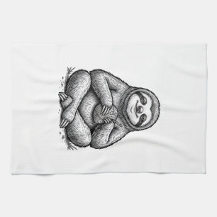 Retro Luiaard Breien Graveer Shirt Ontwerp_1 Theedoek