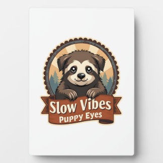 Retro Luiaard Hond Shirt Langzame Vibe Babyhondjes Fotoplaat