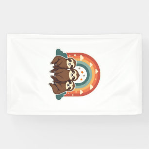 Retro luiaard regenboog retro schattig dier kunst  spandoek
