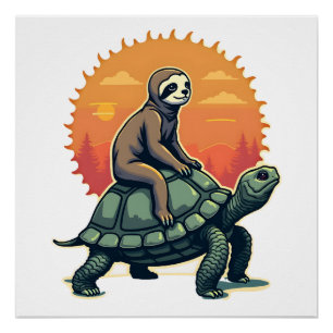 Retro luiaard Schildpad Dierentuin T-shirt 2 Perfect Poster