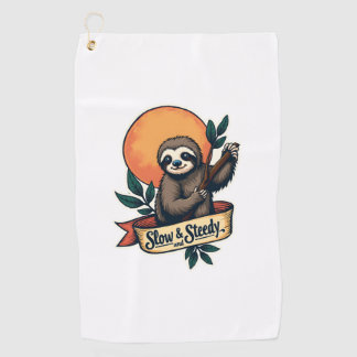 Retro luiaard T-shirt Slow and Steady Humor Design Golfhanddoek