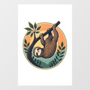 Retro Luiaard Vector Dierenwereld Badge 2 Raamsticker