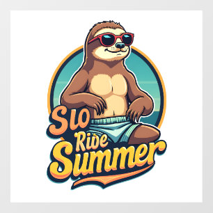 Retro luiaard zomer retro strand vibes ontwerp 2 raamsticker