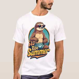 Retro luiaard zomer retro strand vibes ontwerp 2 t-shirt