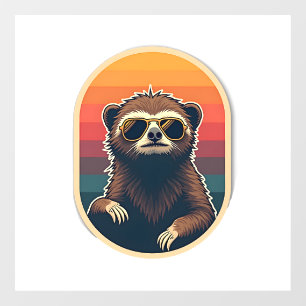 Retro Luiaard Zonneklep Retro Zonsondergang Vector Raamsticker