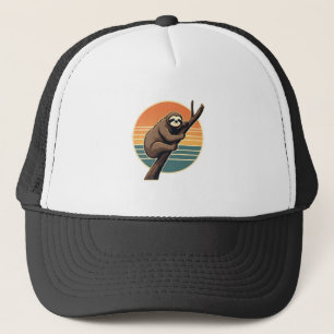 Retro Luiaard Zonsondergang Vector Kunst aan de Wa Trucker Pet