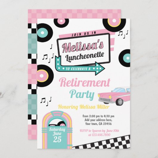 Retro Luncheonette Diner Feest Uitnodiging (Voorkant / Achterkant)