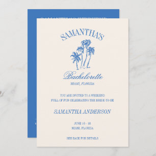 Retro Luxe Blauw Strand Bachelorette Logo Meisjes  Kaart