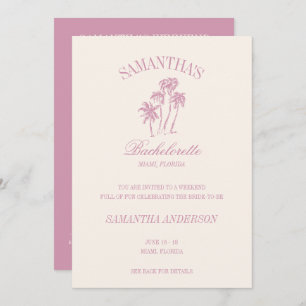Retro Luxe Roze Palmen Bachelorette Logo Meisjes T Kaart